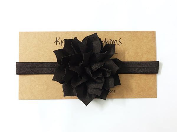 Flower Applique Headband - Black