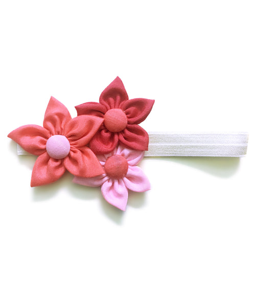 Handmade Three Flower Bunch Headband - Pink