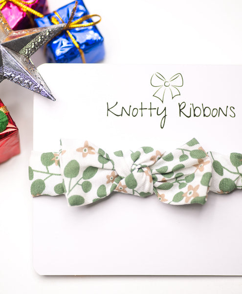 Floral Elasticated Headband- Green & White