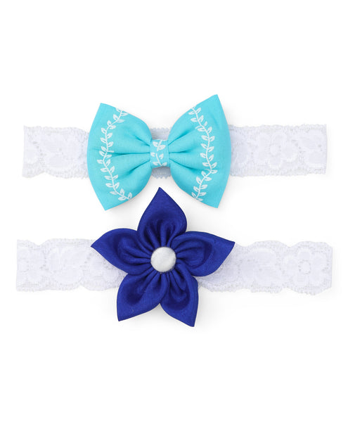 Flower & Bow Hairband Set - Blue