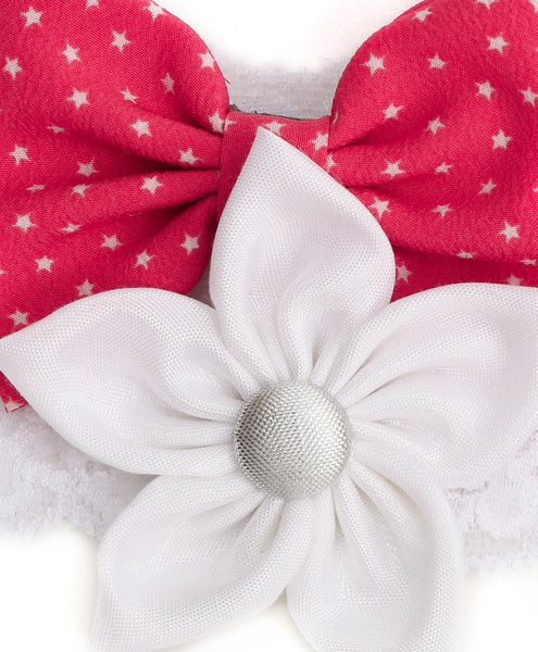 Flower & Bow Hairband Set - Pink & White