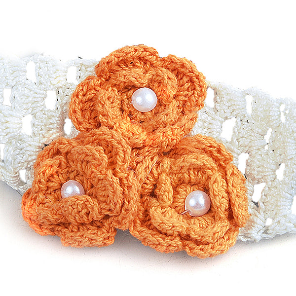 Handmade Crochet Headband With Crochet Flowers - Orange