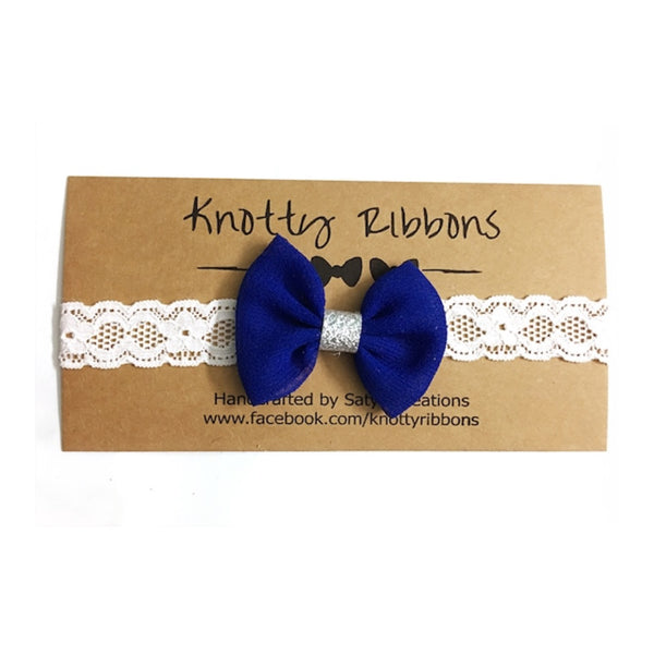 Glitter Flower & Bow Hairband Set - Light Pink & Dark Blue