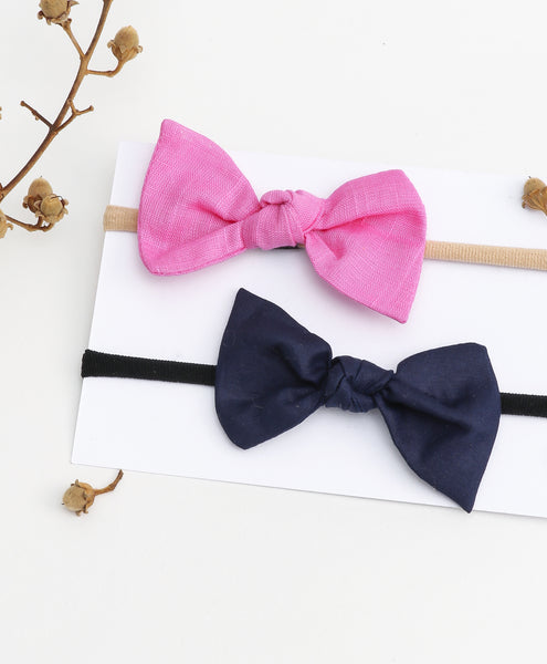 Knot Bow Headbands (Set of 2) - Light Pink & Dark Blue