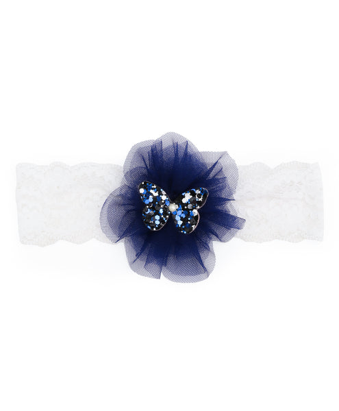 Glitter Butterfly on Pom Pom Headband - Dark Blue