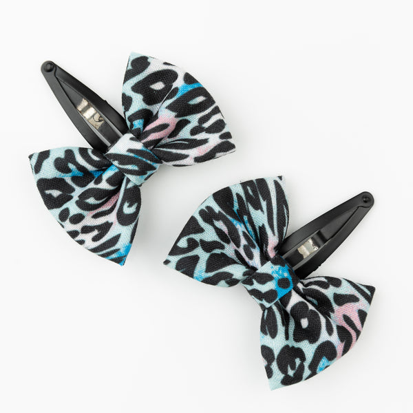 Animal Print Bow Hair Clip Set- Black