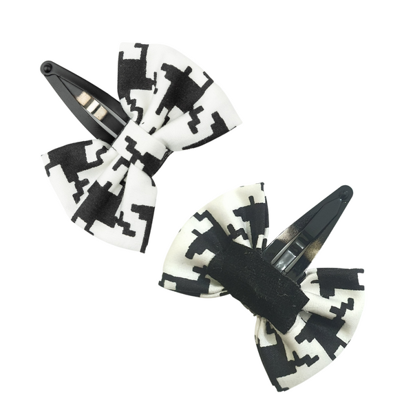 Checkered Bow Hair Clip Set- Black & White