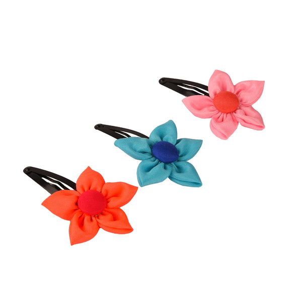 Handmade Flower Hair Clip Set - Light Pink, Light Blue & Orange