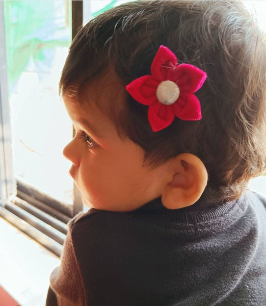 Velvet Flower Alligator Clip Set - Dark Pink