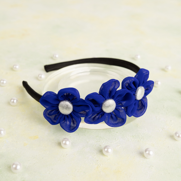 Handmade Chiffon Four Flower Headband - Dark Blue