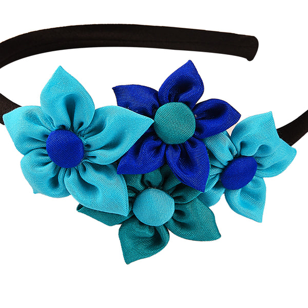 Handmade Four Flower Bunch Hair Band - Blue