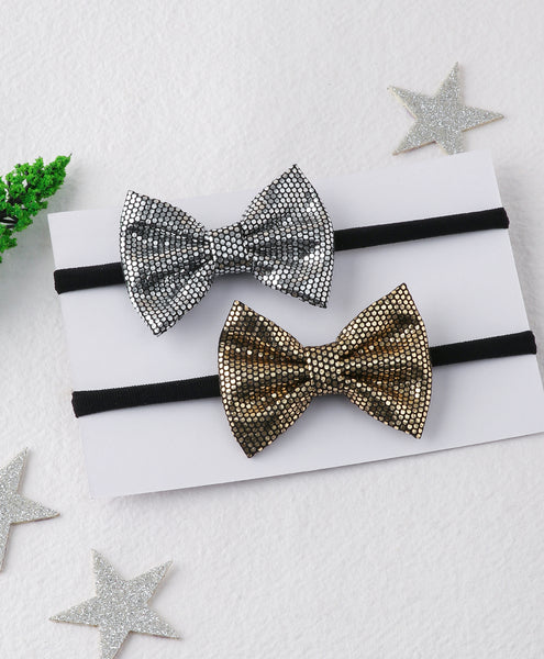 Leather Bow Headband Set - Golden & Silver