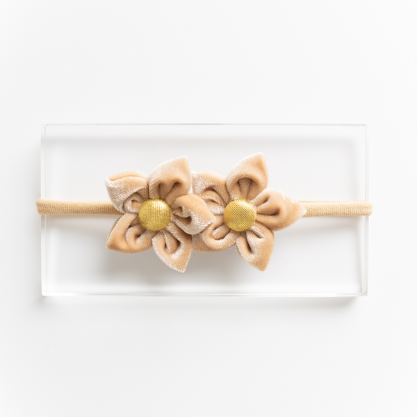 Velvet Flower Newborn Headband- Nude