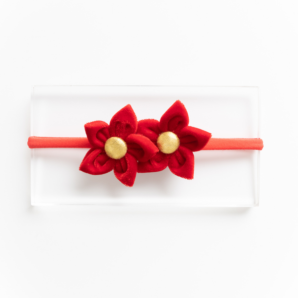 Velvet Flower Newborn Headband- Red