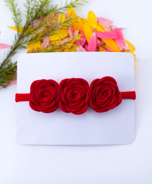 Felt Three Rose Newborn Headband - Red