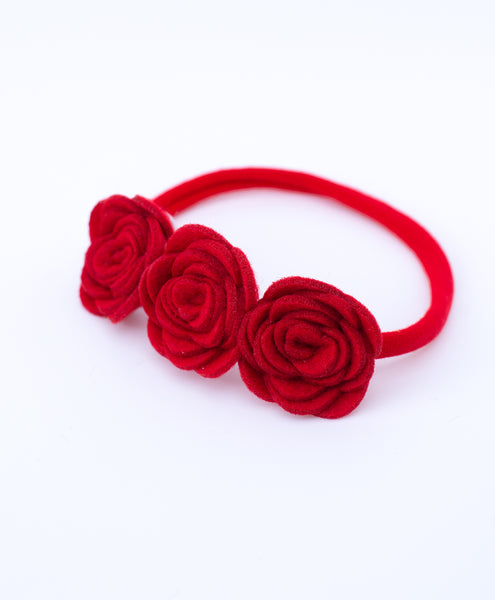 Felt Three Rose Newborn Headband - Red