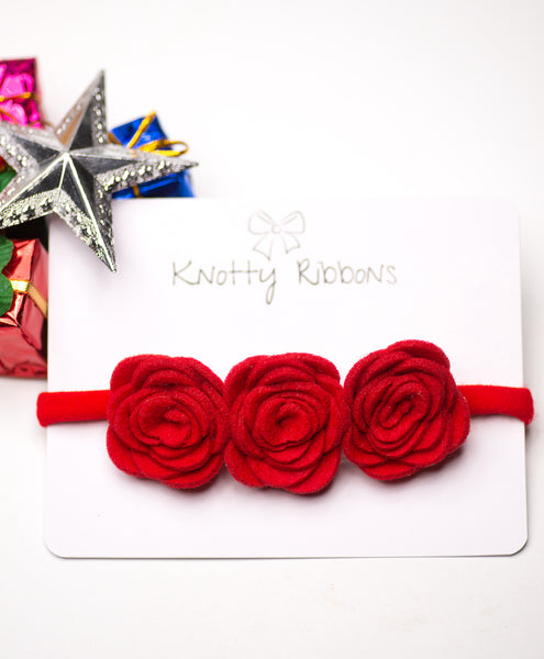 Felt Three Rose Newborn Headband - Red