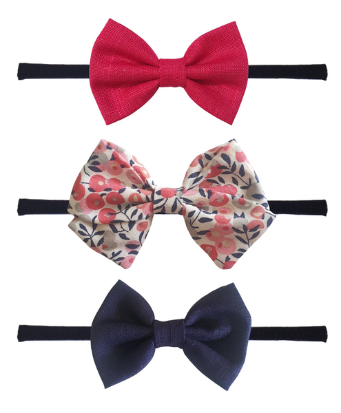 Floral School & Classic Bow Headband Set - Pink & Dark Blue