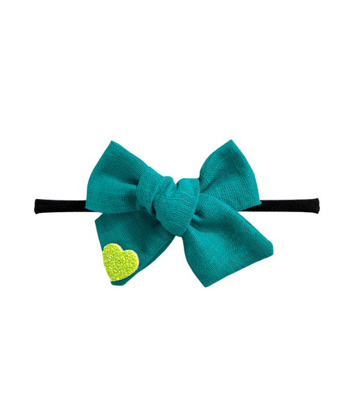 Heart Applique Knot Bow Headband - Teal