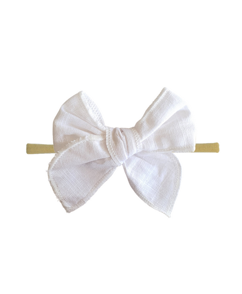 Newborn Linen Knit Bow Headband- White