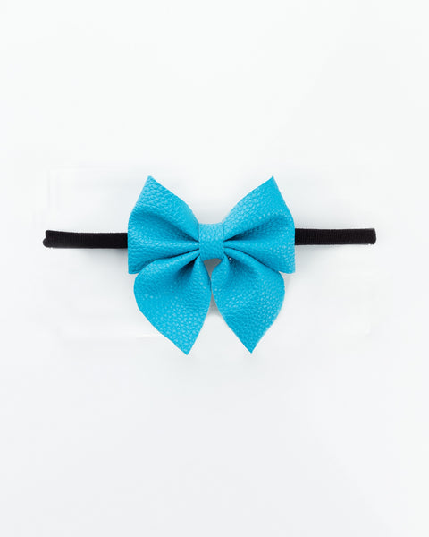 Faux Leather Sailor Bow Headband- Blue