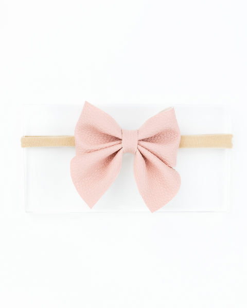Faux Leather Sailor Bow Headband- Light Pink