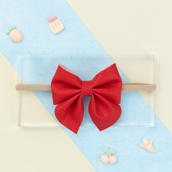 Faux Leather Sailor Bow Headband- Red