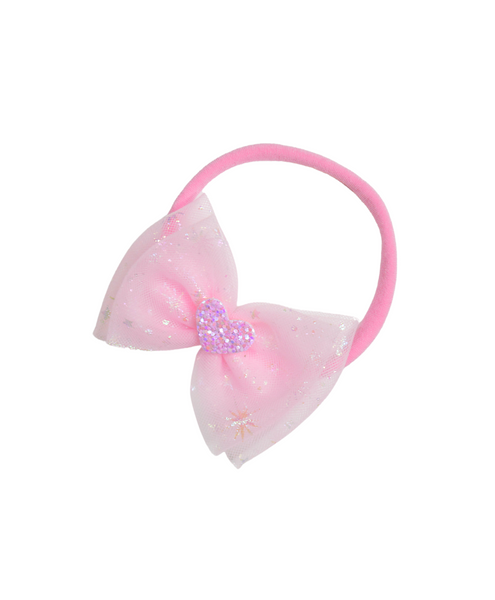 Double Bow Heart Applique Headband - Baby Pink