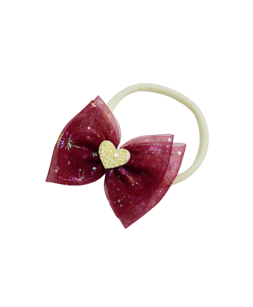Double Bow Heart Applique Headband- Maroon