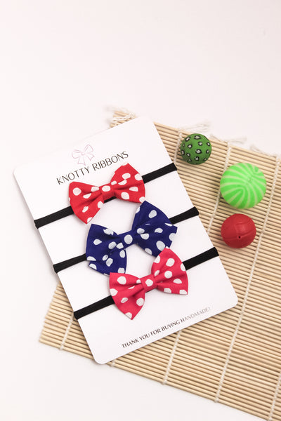 Polka Dots School & Classic Bow Headband Set - Red, Blue & Pink