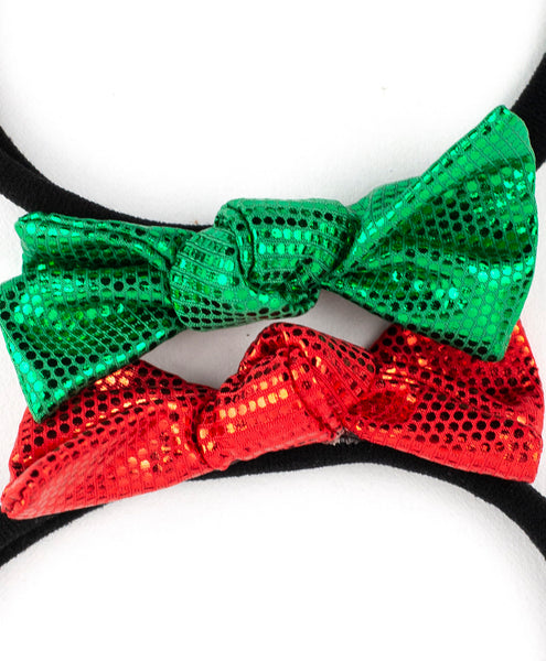 Knot Bow Headband Set - Red & Green
