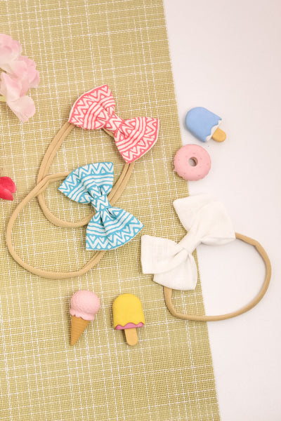 Striped School & Classic Bow Headband Set - Red, White & Blue