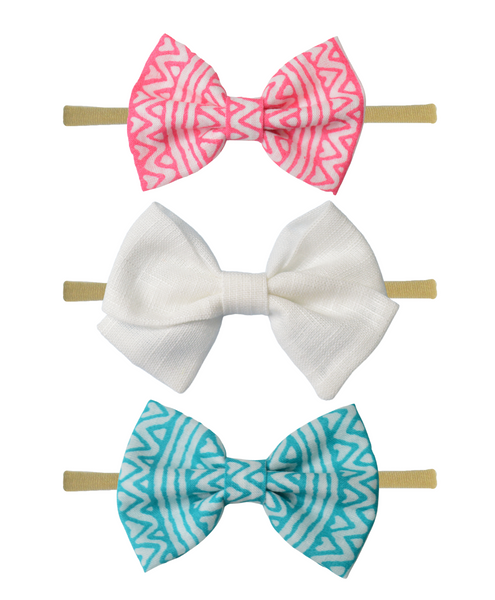 Striped School & Classic Bow Headband Set - Red, White & Blue