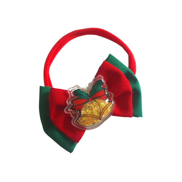 Christmas Applique Double Bow Newborn Headband- Red & Green