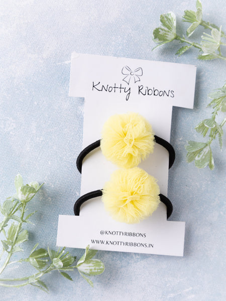 Mini Pom Pom Hair-Tie Set - Yellow
