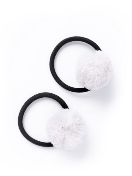 Mini Pom Pom Hair-Tie Set - White